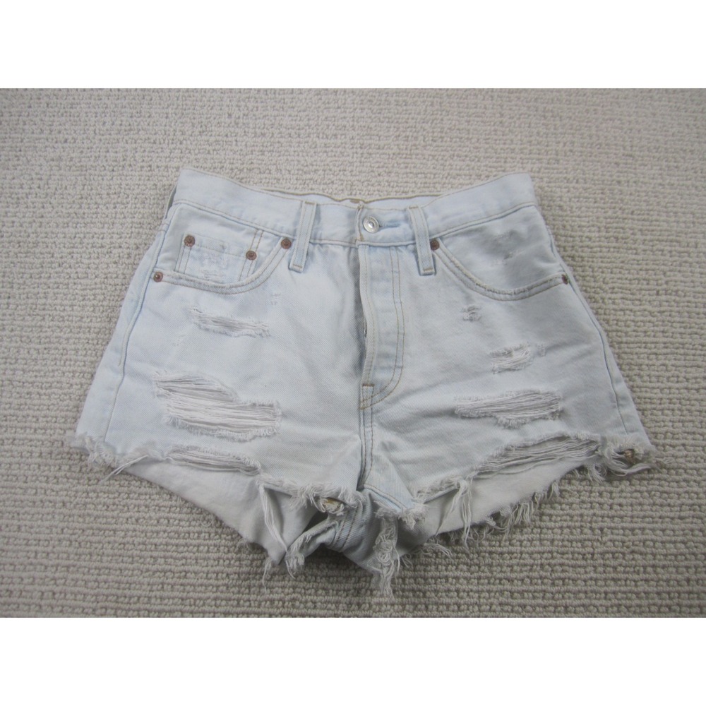 Levi's 501 Shorts Womens 25 Blue Distressed Denim Cut Off 5-Button Fly Jean - Picture 1 of 16
